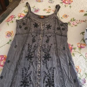 Raya Sun Button Front Embroidered Mini Dress